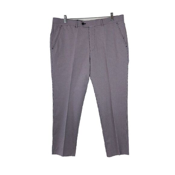 TODD SNYDER Holiday Party Red Check 100% Cotton Dress Pant Mid Rise Size 36 x 28 - Picture 1 of 12